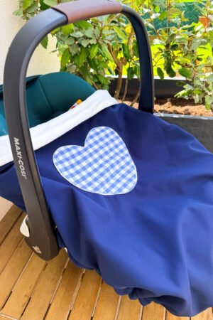 EN STOCK- Couverture de cosy imper bleu coeur vichy