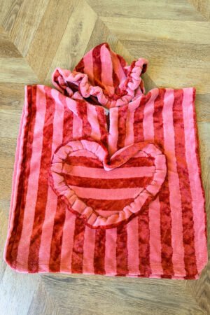 Poncho de bain rayé fraise