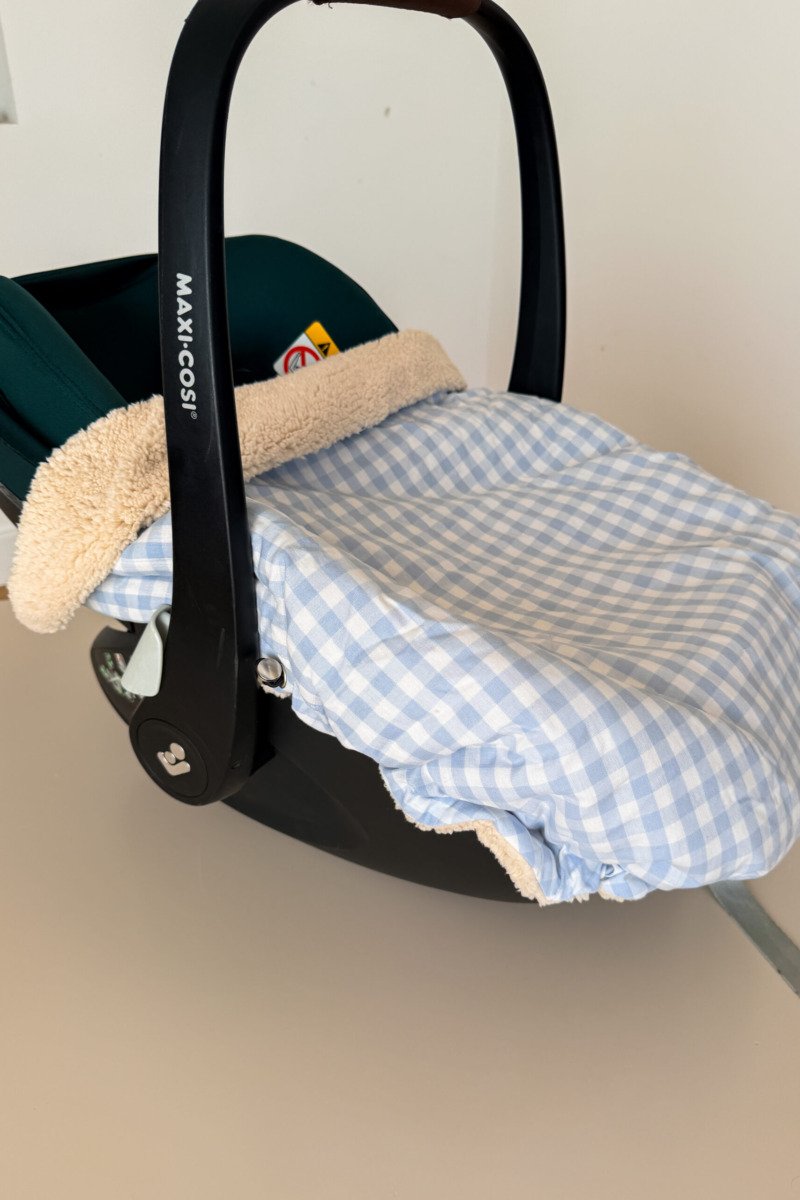 Couverture 3 en 1 vichy bleu bébé