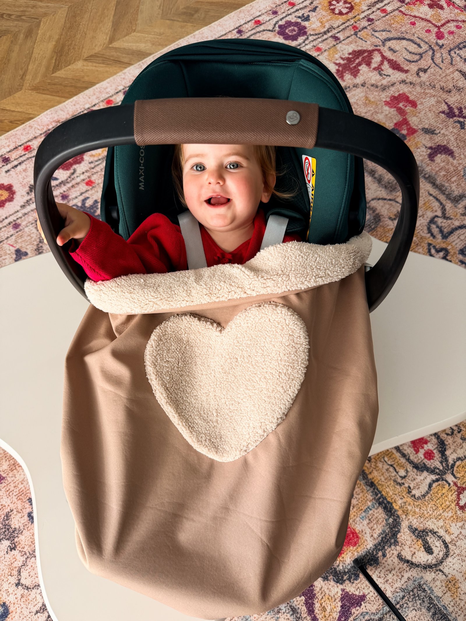 Couverture de cosy imper camel coeur moumoute